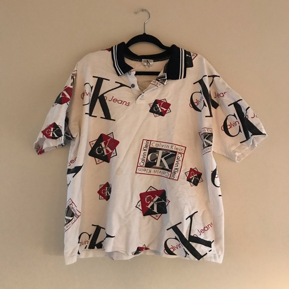 Vintage Calvin Klein Collared Graphic Tee Button - Picture 3 of 7